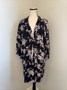 Spiritual Gangster Black Floral Kimono Wrap Robe Bow Flowy Hippy Boho Light OS